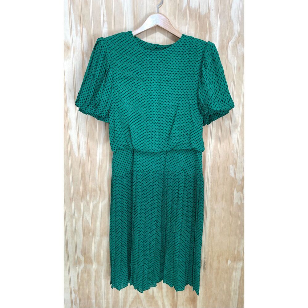 Jamie USA made dress VTG retro 80's 90's pleated hem green office women 12